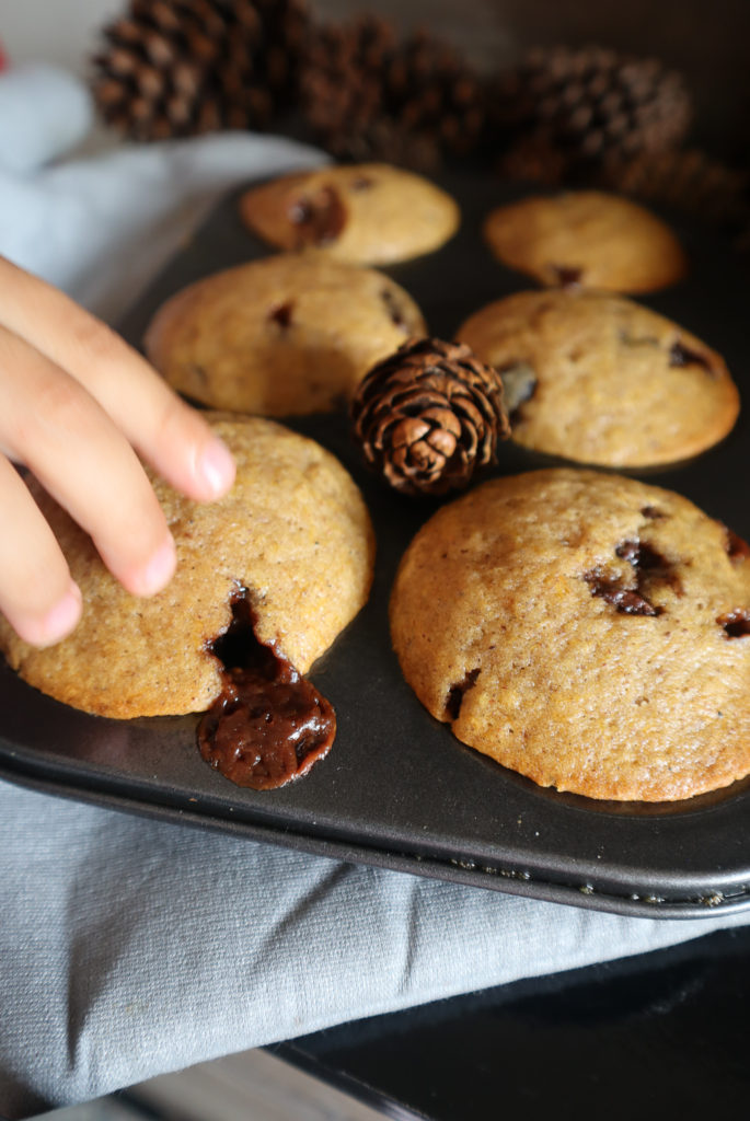 chocolate caramel pumpkin muffins